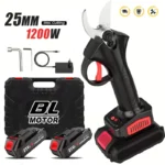1200W 25mm Brushless Cordless Electric Pruner Pruning Shears Fruit Tree Bonsai Pruning Branches Cutter Power Tool With 2 * Battery