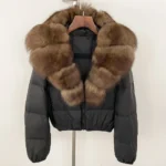 Puffer Jacket Winter Real Natural Fox Fur Collar V-neck Thick Warm Women Duck Down Jacket Casual Short Fox Fur Coat Outwears - Image 3