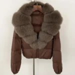 Puffer Jacket Winter Real Natural Fox Fur Collar V-neck Thick Warm Women Duck Down Jacket Casual Short Fox Fur Coat Outwears - Image 4