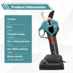 Brushless electric pruning shears, 38mm scissors, 2 batteries, LCD screen, for trimming trees, hedges, and branches - Image 2