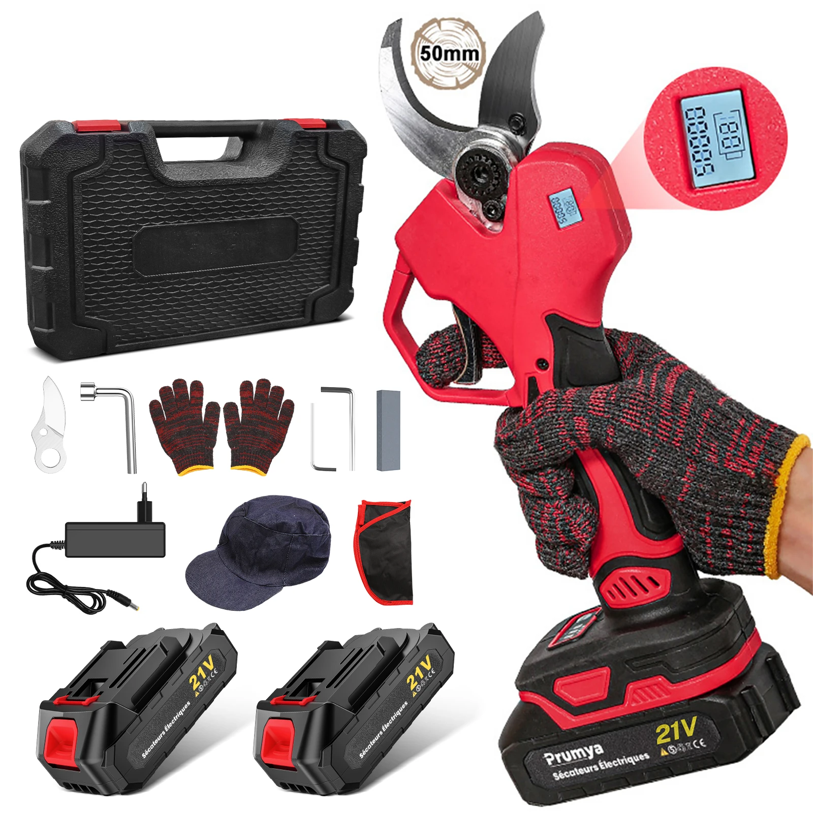 kf-Ac2e315b2607f4b1f9bddd7204fbab2389 1000W 5cm Electric Pruning Shears Brushless Pruning Shears Garden Fruit Tree Branches Garden Scissors with 2 21V Batteries - Image 1