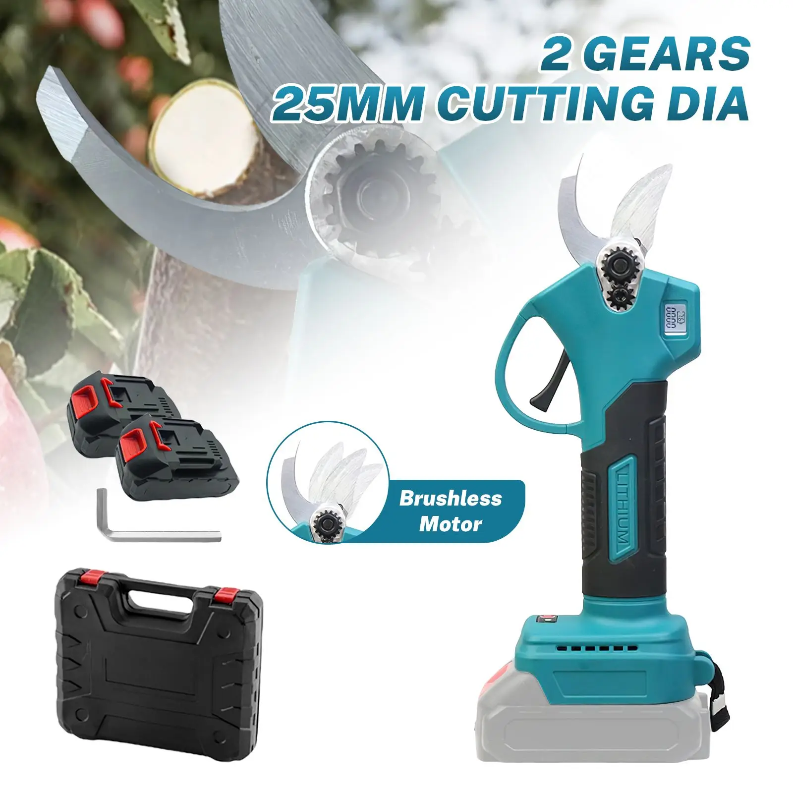 kf-Ac490d9704d6f4df285dbdf261de39dcbn Cordless Electric Pruning Shears 21V Brushless Motor 800W 25mm Cutting IPX5 Waterproof Dual Speed LED Display Gardening Tool - Image 1