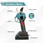 Brushless electric pruning shears, 38mm scissors, 2 batteries, LCD screen, for trimming trees, hedges, and branches - Image 3