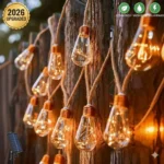 2026 Vintage Hemp Rope Solar String Lights Outdoor, 7M 16 Bulbs Waterproof Garden Decor Fairy Light for Patio Gazebo Fence Yard