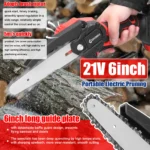 21V 6inch Portable Electric Chainsaw and 25mm Cordless Pruning Shear Set Wood Splitting Cutting Machine Kit Handheld Woodworking - Image 6