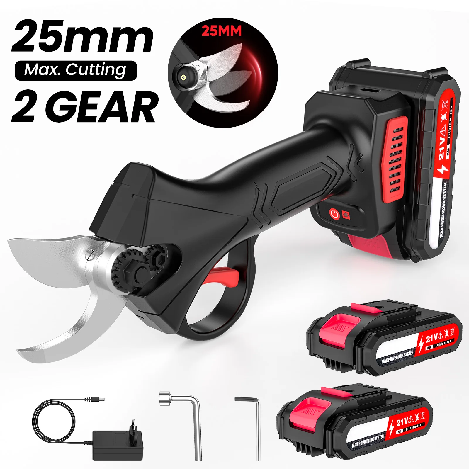 kf-S53cf14e6f7fe43248ed4a276869bf3116 1200W 25mm Brushless Electric Pruner Pruning Shears Fruit Tree Bonsai Pruning Branches Cutter Power Tool With 2pcs Battery - Image 1