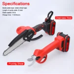 21V 6inch Portable Electric Chainsaw and 25mm Cordless Pruning Shear Set Wood Splitting Cutting Machine Kit Handheld Woodworking - Image 5