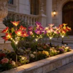 1pc LED Solar Ground Lights,Artificial Flower Lawn Lights, 7-head Solar Orchid Lights for Patio Yard Garden Christmas Decoration