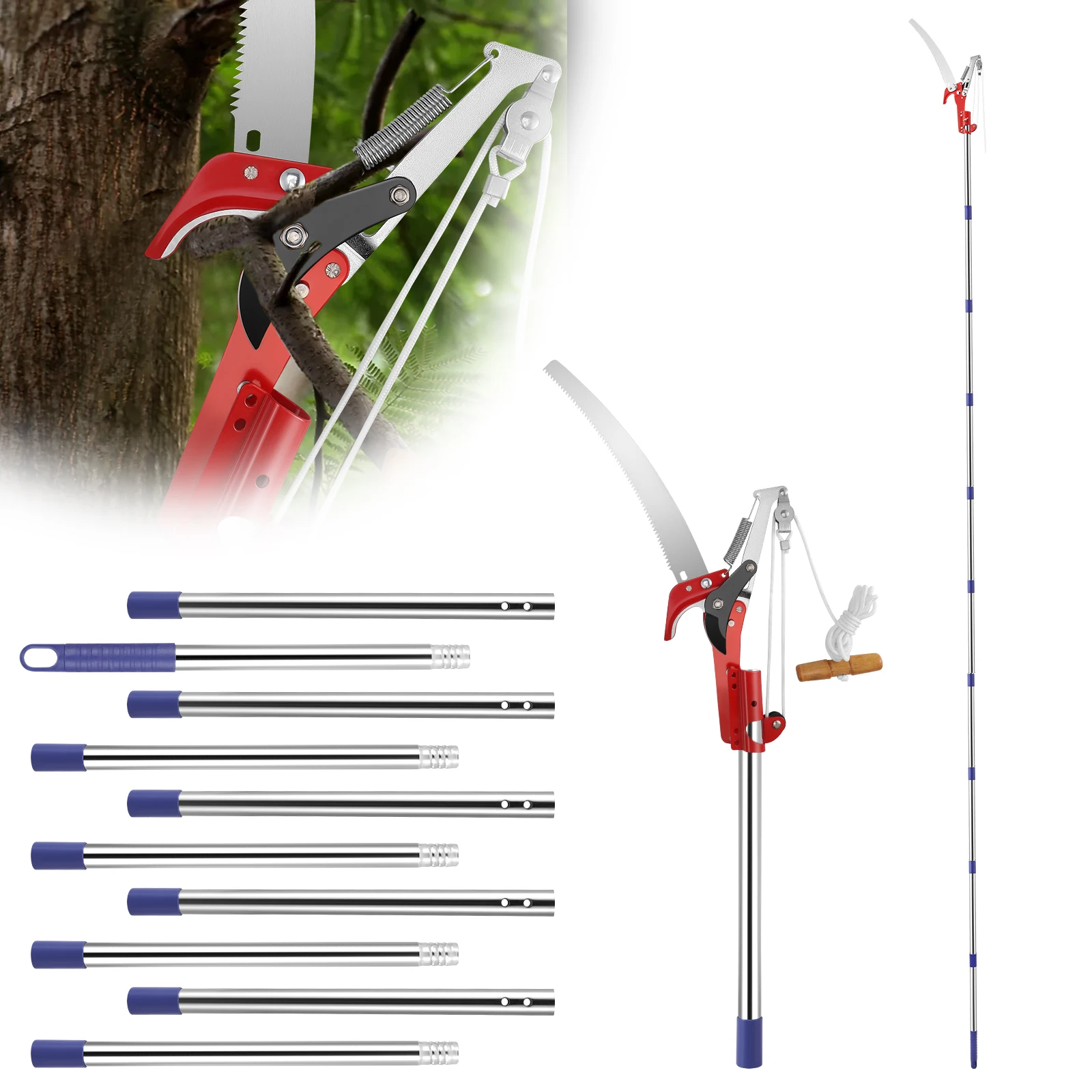 kf-S8bf67e15f92043f5968daaaa51153ccce Telescopic Pruning Shears with Pruning Saw, 82-410 cm Pruning Saw with Handle, Garden Tools Set, Pole Pruner, High Reach Cut - Image 1