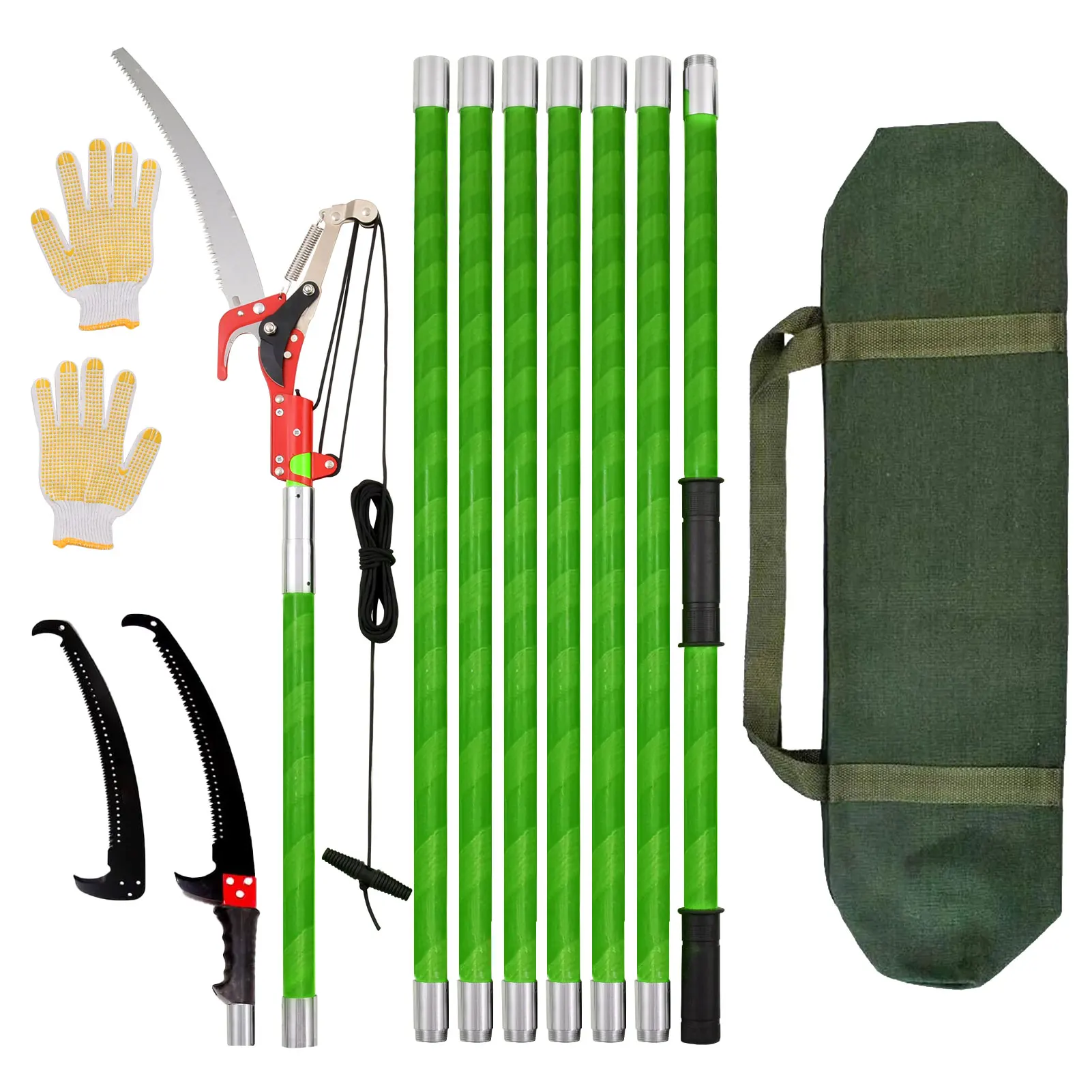 kf-S8e2b3a6f779a4346b48a9845b47d16b1U Adjustable Long Reach Tree Pole Saw, Manual Pole Pruner with Carry Bag for High Branch Cutting & Forestry - Image 1