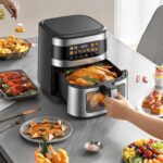 Combinație cuptor friteuză cu aer de 10L XXL, cuptor prăjitor digital 11-în-1 cu ecran tactil color și fereastră de vizualizare, capacitate potrivită pentru friptură, prăjire, deshidratare, coacere, accesorii sigure pentru mașina de spălat vase, compatibil cu grătar, prăjitor - Image 6