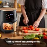 Friteuză cu aer cald 6.1 L | 6-1 Moduri de gătit predefinite | Bol transparent pentru friteuri pentru cele mai bune rezultate | Gătește creveți, friptură, cartofi prăjiți, aripioare, pui și multe altele | Control precis al temperaturii și timpului, coș sigur pentru mașina de spălat vase, mese rapide și ușoare în câteva minute, compactă, neagră - Image 7