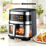 Combinație cuptor friteuză cu aer de 10L XXL, cuptor prăjitor digital 11-în-1 cu ecran tactil color și fereastră de vizualizare, capacitate potrivită pentru friptură, prăjire, deshidratare, coacere, accesorii sigure pentru mașina de spălat vase, compatibil cu grătar, prăjitor
