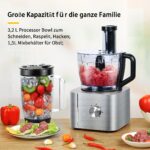 Robot de bucătărie 11-în-1 cu tocire, amestecare, frământare, măcinare, bătut ouă, stoarcere, 1100W, 3 viteze plus puls, bol de 3.2 L și pălărie de 1.5L, argintiu - Image 3