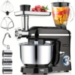 Robot de bucătărie multifuncțional 6-în-1 cu bol din oțel inoxidabil de 5.5L, robot de masă cu 6 viteze și cap înclinabil de 2000W, blender pentru suc cu recipient din sticlă de 1.5L, procesor de alimente multifuncțional, mixere de bucătărie pentru majoritatea bucătarilor casnici, sigur pentru mașina de spălat vase - Image 3