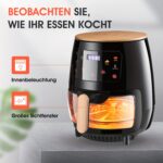 Friteuză cu aer cald 6.1 L | 6-1 Moduri de gătit predefinite | Bol transparent pentru friteuri pentru cele mai bune rezultate | Gătește creveți, friptură, cartofi prăjiți, aripioare, pui și multe altele | Control precis al temperaturii și timpului, coș sigur pentru mașina de spălat vase, mese rapide și ușoare în câteva minute, compactă, neagră - Image 3