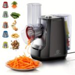 SUPERLEX Răzătoare Electrică Multifuncțională pentru Salate, Mașină Electrică de Feliat Legume cu 5 Lame de Tambur Interschimbabile, Răzătoare de Brânză pentru Fructe și Legume Morcovi Nuci Răzătoare de Bucătărie