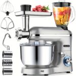 Robot de bucătărie multifuncțional 6-în-1 cu bol din oțel inoxidabil de 5.5L, robot de masă cu 6 viteze și cap înclinabil de 2000W, blender pentru suc cu recipient din sticlă de 1.5L, procesor de alimente multifuncțional, mixere de bucătărie pentru majoritatea bucătarilor casnici, sigur pentru mașina de spălat vase - Image 2