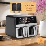10.5L Friteuză cu Aer DualZone 10-în-1 cu 2 Coșuri Independente, Ferestre Vizibile, Gătire și Sincronizare pentru Deshidratare, Dezghețare, Prăjire, Coacere, Reîncălzire și Mai Mult pentru Mese Rapide și Ușoare, Antiaderentă și Sigură în Mașina de Spălat Vase - Image 2