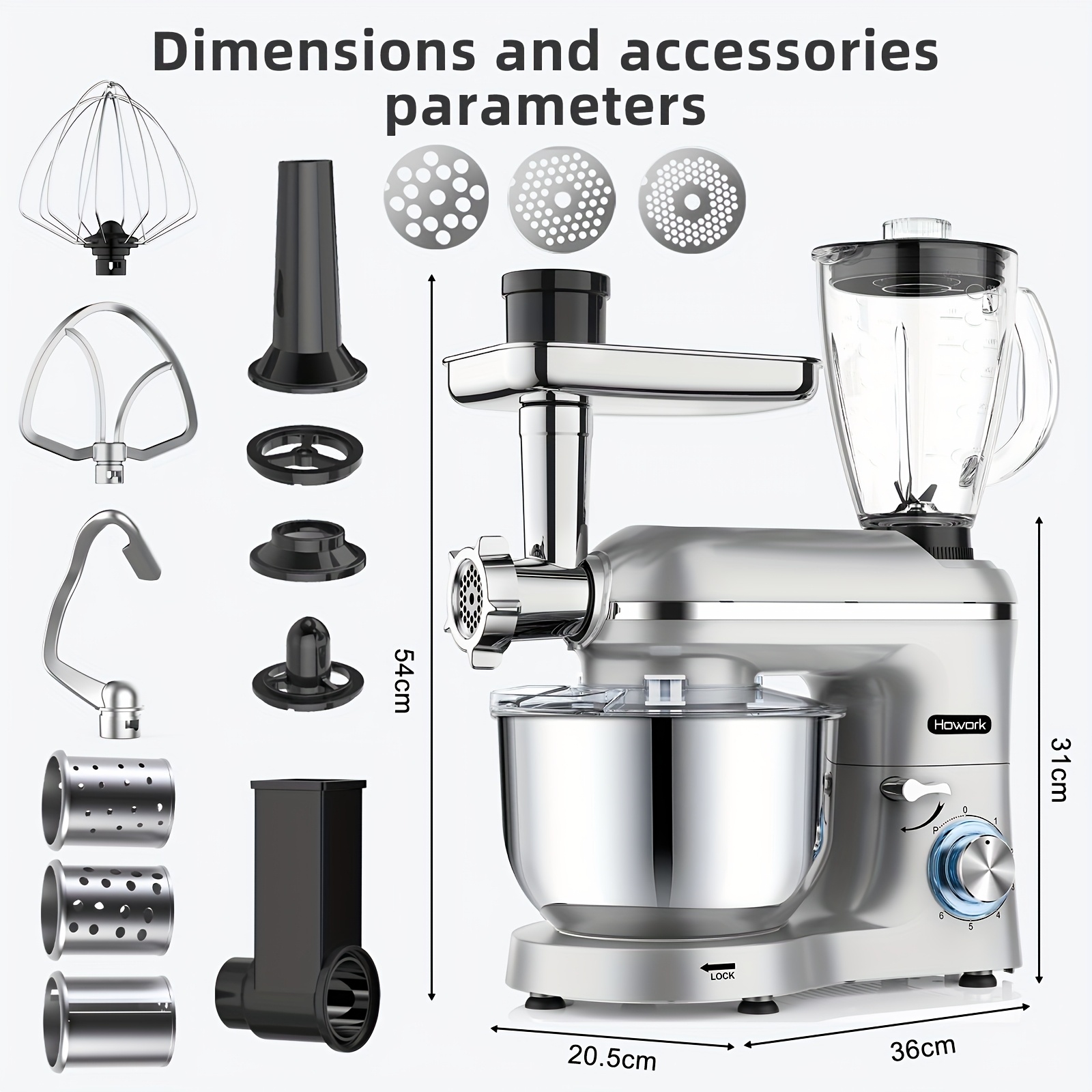 product-fancy-dde7ece8-1ac9-4386-a20d-b963f141b120 Robot de bucătărie multifuncțional 6-în-1 cu bol din oțel inoxidabil de 5.5L, robot de masă cu 6 viteze și cap înclinabil de 2000W, blender pentru suc cu recipient din sticlă de 1.5L, procesor de alimente multifuncțional, mixere de bucătărie pentru majoritatea bucătarilor casnici, sigur pentru mașina de spălat vase - Image 1
