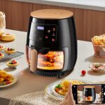 Friteuză cu aer cald 6.1 L | 6-1 Moduri de gătit predefinite | Bol transparent pentru friteuri pentru cele mai bune rezultate | Gătește creveți, friptură, cartofi prăjiți, aripioare, pui și multe altele | Control precis al temperaturii și timpului, coș sigur pentru mașina de spălat vase, mese rapide și ușoare în câteva minute, compactă, neagră - Image 9