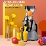 1 Bucată Înzăpeză cu Priză EU Hilton, Extractor de Sucuri Lent, Presă de Sucuri Masticatoare pentru Fructe și Legume, Presă Profesională Lentă Nama, Presă pentru Portocale și Citrice, Ușor de Curățat pentru Sucuri Acasă, Culoare Gri Închis - Image 5