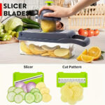 Set de tăiat manual pentru legume 16 în 1 cu 8 lame din oțel inoxidabil, recipiente, răzătoare și filtru - Ideal pentru pregătirea mesei, profesional pentru tăiat ceapa, morcovi și usturoi, esențial în bucătărie, pregătire legume | Gadget modern pentru bucătărie | Construcție din oțel inoxidabil, tăietor de legume - Image 8