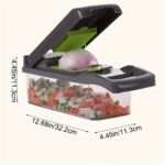 Set de tăiat manual pentru legume 16 în 1 cu 8 lame din oțel inoxidabil, recipiente, răzătoare și filtru - Ideal pentru pregătirea mesei, profesional pentru tăiat ceapa, morcovi și usturoi, esențial în bucătărie, pregătire legume | Gadget modern pentru bucătărie | Construcție din oțel inoxidabil, tăietor de legume - Image 7