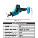 Reciprocating Saw Cordless 3000rpm Variable Speed Chainsaw Wood Metal Chain Rechargeable Circular Saw for Makita 18V Battery - imagine 4