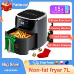 Patbrela Visible Air Fryer 7.0L 8-in-1 Max 200°C Electric Hot Fryer Oven Oilless Cooker with Touch Screen Nonstick Basket Family Size