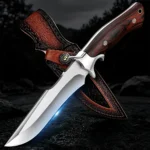 Fixed Blade Knife Kitchen Knife with Wooden Handle Leather Sheath for Cleaver Meat Fish Fruit Vegetable Slicing Cooking Butcher