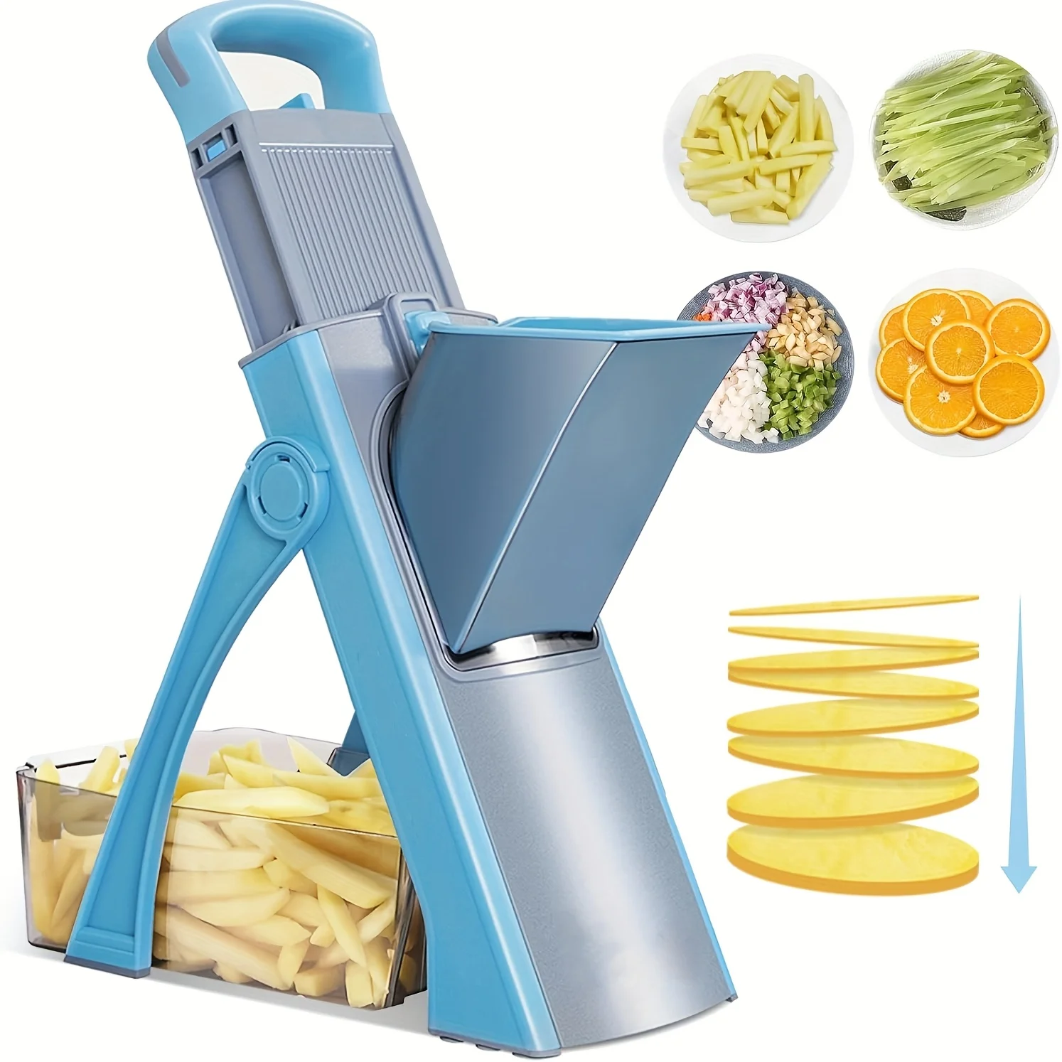 kf-S40c436eba5e44cab8441ea33f9a8898fk Safe Vegetable Slicer Adjustable Vegetable Chopper with 4 Modes Dicer, Julienne Kitchen Chopping Artifact (SkyBlue) - imagine 1