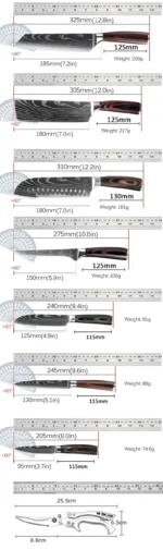 WXCOO Meat Boning Knife Set Butcher Knife Carving Cleaver Chef Santoku Japanese Kitchen Knives with Sheath - imagine 6