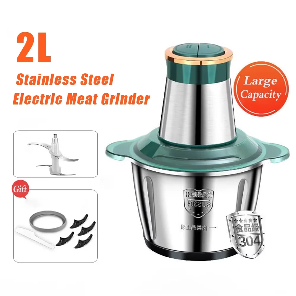 kf-S83373f9053f64838b34e8a40bc13b2d33 2L Electric Meat grain Food Processor Chopper Stainless Steel Kitchen Machines vegtable Chopper Slicer Machine Home Grinder - imagine 1