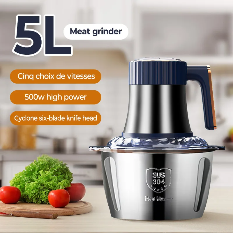 kf-S93fea86bec394eaf950dc432cb3d6d3bA Electric Meat Grinders 5L Food Crusher Stainless Steel Multifunctional Vegetable Slicer Processor Chopper Kitchen Blenders - imagine 1