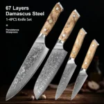1-4 Piece Damascus Steel Knife Set kitchen Chef Knife utility Santoku peeling knife Burl wood Handle Sharp Anti-Rust Gift