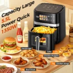 Patbrela 5.5L Air Fryer 8-in-1 Max 200°C Electric Hot fryer Oven Oilless Cooker with Touch Control & Nonstick Basket & Visible Window - imagine 6