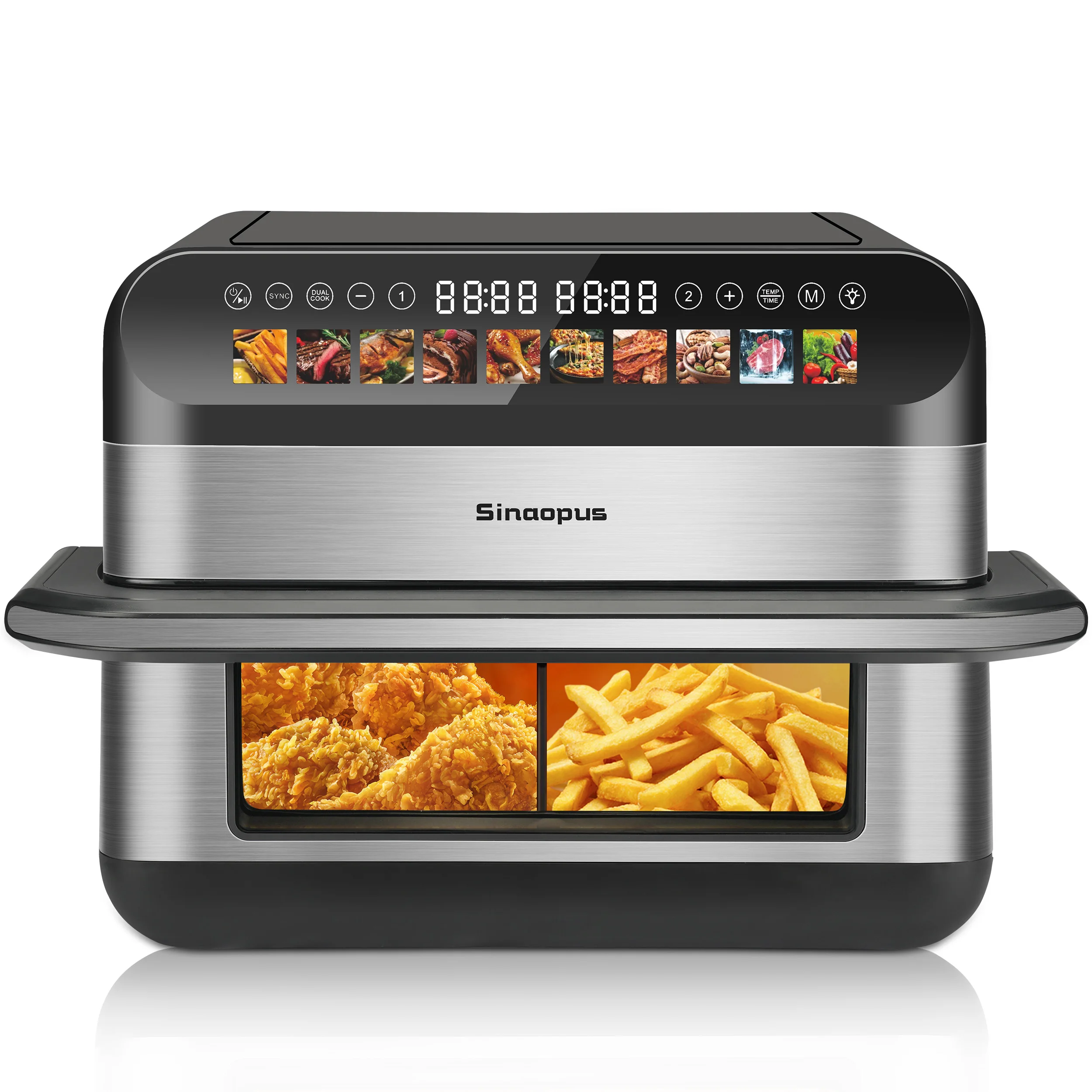 kf-Scd7b5c40794d475a9dbf44ada35c8bafz Sinaopus Fat Free Fryer 10L Dual Basket Air Fryer Double Basket Air Air Fryer XXL Air Fryer Oven Free LED Touch Window - imagine 1