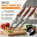Ultra Sharp Fruit&Vegetable Carving Knives,3PCS Stainless Steel Paring Knife Set with Wooden Handle, Kitchen Tools for Food Prep