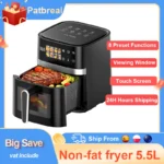Patbrela 5.5L Air Fryer 8-in-1 Max 200°C Electric Hot fryer Oven Oilless Cooker with Touch Control & Nonstick Basket & Visible Window