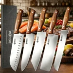 WXCOO Japanese Meat Cleaver Stainless Steel Santoku Knife Kitchen Vegetable Slicing Knife Bread Knife Non-slip Handle with Box