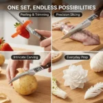 Ultra Sharp Fruit&Vegetable Carving Knives,3PCS Stainless Steel Paring Knife Set with Wooden Handle, Kitchen Tools for Food Prep - imagine 5
