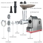 Mașină electrică de tocat carne 3-în-1, tocător de carne cu accesorii pentru cârnați și chiftele - Motor de 350W din cupru pur 100%, 3 plăci din oțel inoxidabil (4/6/15mm), asamblare cu un singur buton, comutator de inversare, bază antiderapantă pentru bucătăria de acasă și cadou de Crăciun - imagine 10