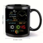 1 Cană Mare de 11 Uncii - Ceas Digital și Temperatură cu Imprimare 2D, Design Plat 2D, Cană de Cafea din Ceramică Rezistentă la Căldură, Potrivită pentru Cuptor cu Microunde, Mașină de Spălat Vase, Cuptor și Congelator - Cadou Ideal pentru Acasă, Birou și Bucătărie - Set de Cafea și Ceai cu Tematică