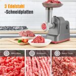 Mașină electrică de tocat carne 3-în-1, tocător de carne cu accesorii pentru cârnați și chiftele - Motor de 350W din cupru pur 100%, 3 plăci din oțel inoxidabil (4/6/15mm), asamblare cu un singur buton, comutator de inversare, bază antiderapantă pentru bucătăria de acasă și cadou de Crăciun - imagine 5