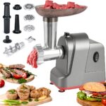 Mașină electrică de tocat carne 3-în-1, tocător de carne cu accesorii pentru cârnați și chiftele - Motor de 350W din cupru pur 100%, 3 plăci din oțel inoxidabil (4/6/15mm), asamblare cu un singur buton, comutator de inversare, bază antiderapantă pentru bucătăria de acasă și cadou de Crăciun