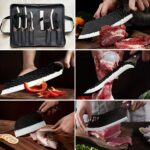 Set de 5 cuțite profesionale pentru bucătărie, Set de cuțite de bucătar, Cuțit de bucătar forjat manual, Perfect pentru cuțit de tăiat, Oțel inoxidabil 7Cr17Mov, Cuțit ascuțit cu mâner din lemn, Include geantă de transport pentru bucătărie - imagine 4
