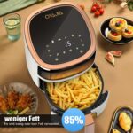 Friteuză cu aer cald 5.2L | 8-1 Moduri de gătit predefinite | Fereastre de vizualizare ușoară pentru cele mai bune rezultate de gătit | Gătește creveți, friptură, cartofi prăjiți, aripioare, pui și multe altele | Control precis al temperaturii și timpului | Negru, Crem - imagine 7